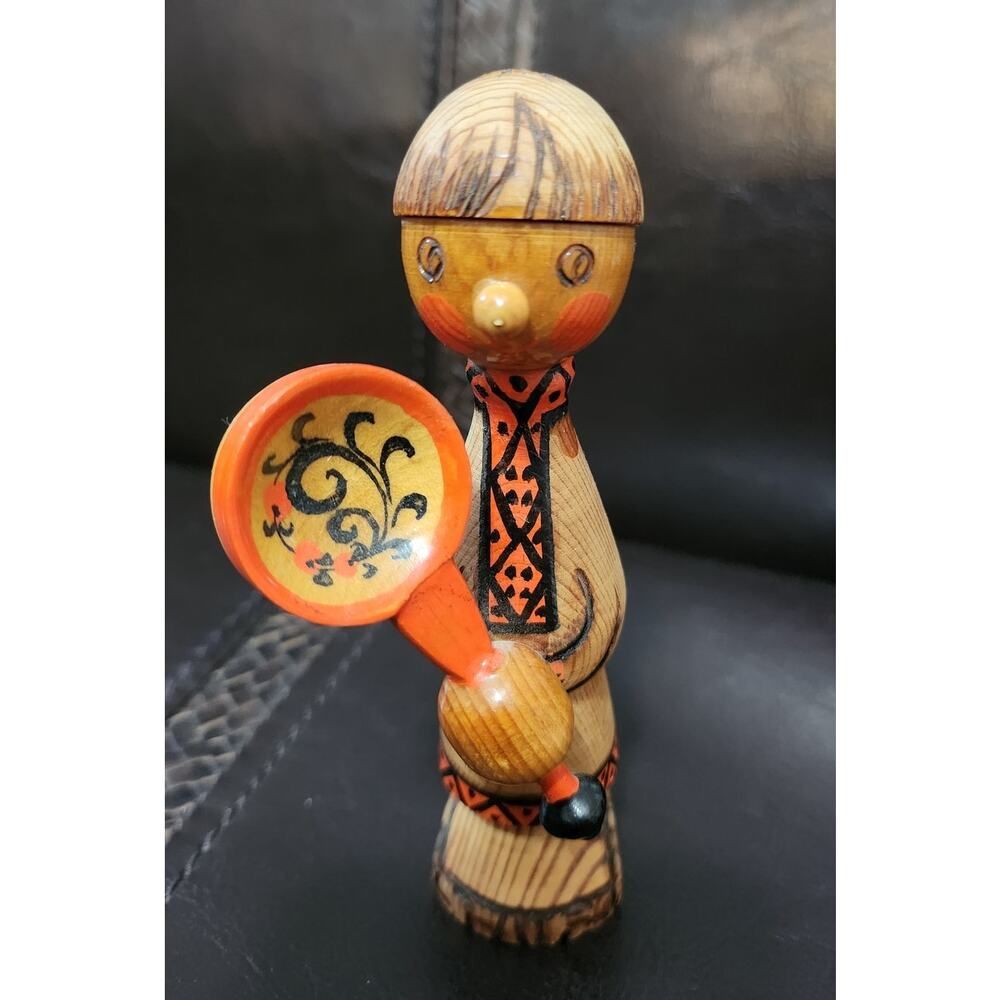 Vintage Russian Wooden Carved Chef Doll, Hand Painted